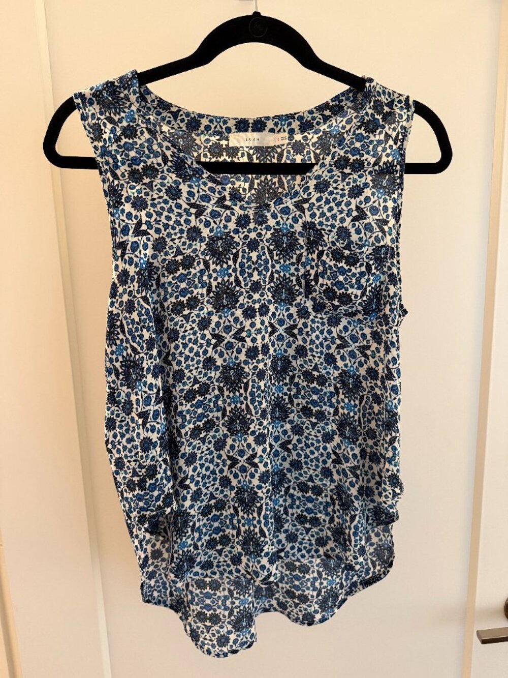 Lush Blue & White Medallion Print Sleeveless Top — Size S